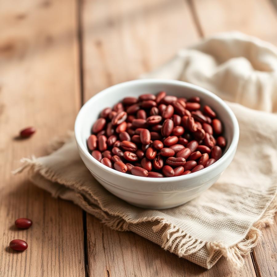 Tazón de frijoles rojos hondureños sobre mesa de madera
